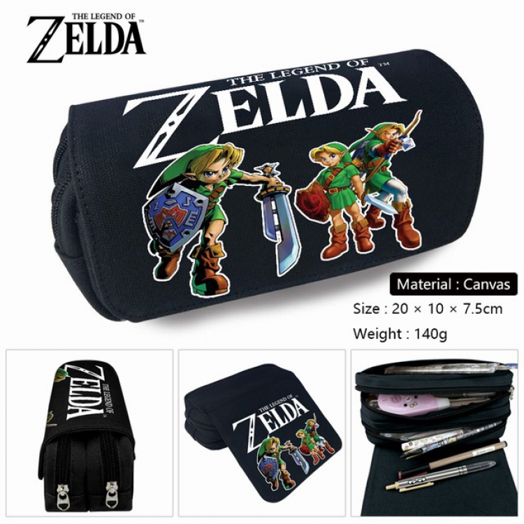 The Legend of Zelda-1 Anime double layer multifunctional canvas pencil bag stationery box wallet 20X10X7.5CM 140G