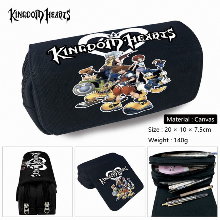 Kingdom hearts-1 Anime double layer multifunctional canvas pencil bag stationery box wallet 20X10X7.5CM 140G