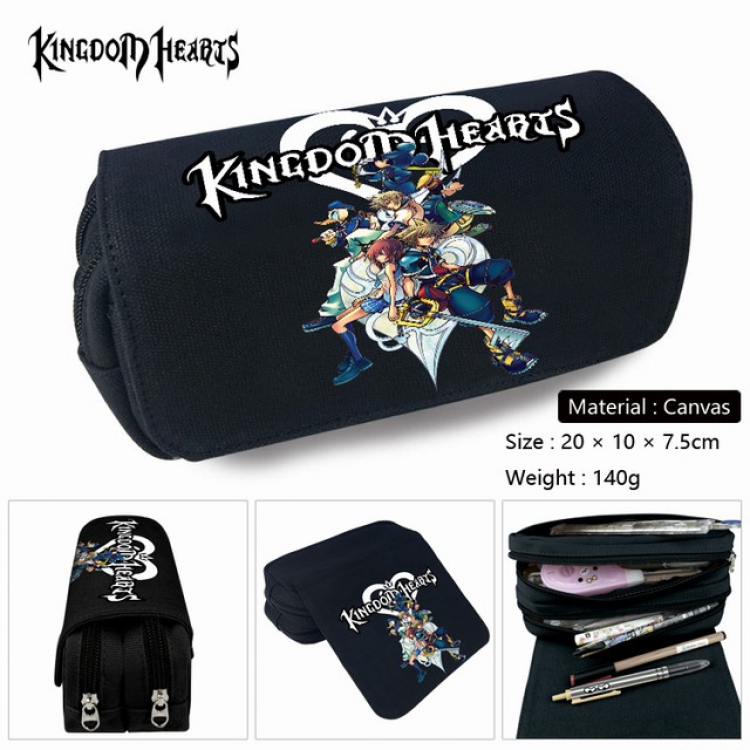 Kingdom hearts-2 Anime double layer multifunctional canvas pencil bag stationery box wallet 20X10X7.5CM 140G
