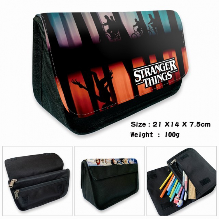 Stranger Things-3B Anime double layer multifunctional canvas pencil bag wallet 21X14X7.5CM 100G