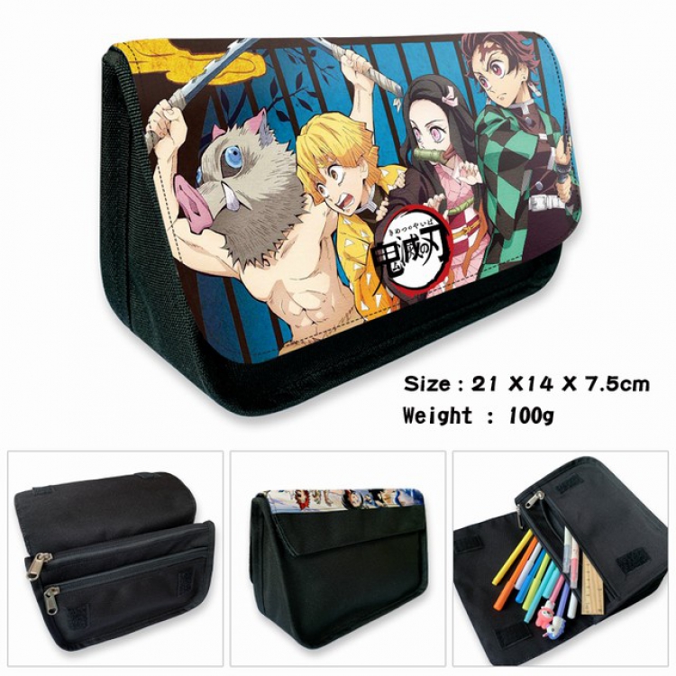 Demon Slayer Kimets-5B Anime double layer multifunctional canvas pencil bag wallet 21X14X7.5CM 100G