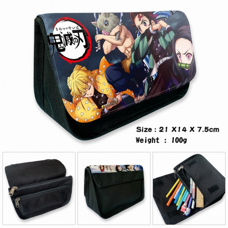 Demon Slayer Kimets-6B Anime double layer multifunctional canvas pencil bag wallet 21X14X7.5CM 100G