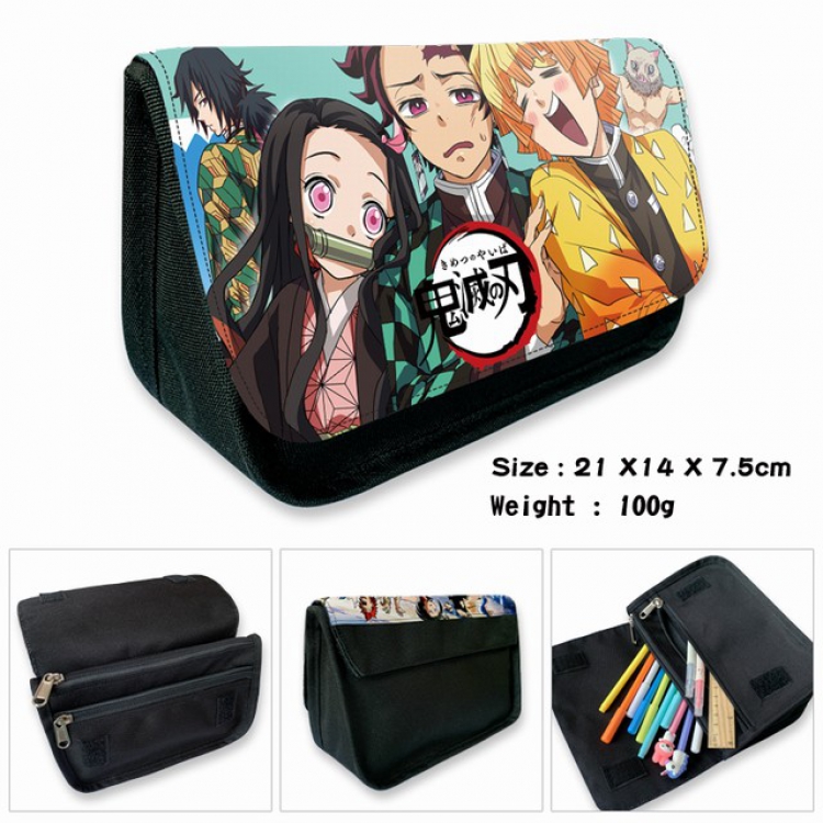 Demon Slayer Kimets-3B Anime double layer multifunctional canvas pencil bag wallet 21X14X7.5CM 100G