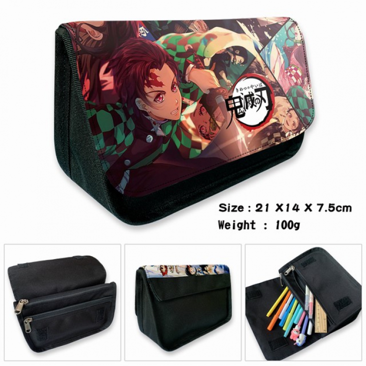 Demon Slayer Kimets-4B Anime double layer multifunctional canvas pencil bag wallet 21X14X7.5CM 100G