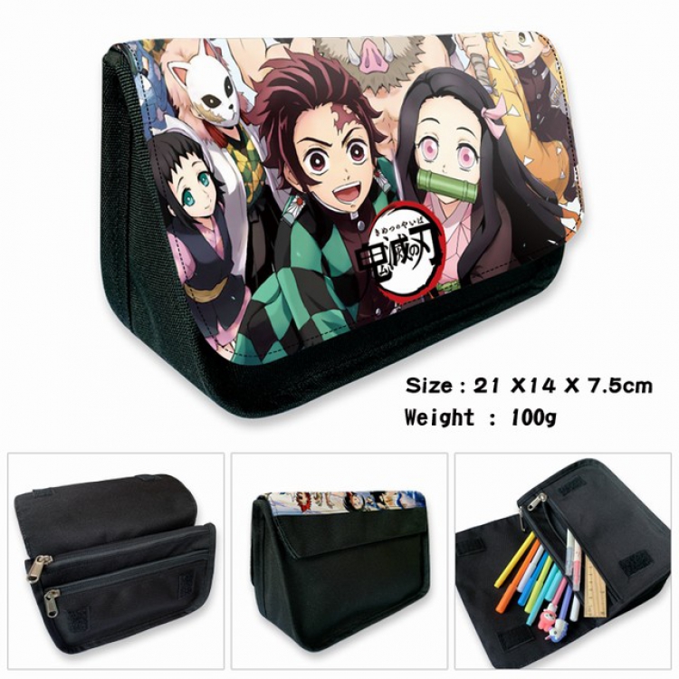 Demon Slayer Kimets-2B Anime double layer multifunctional canvas pencil bag wallet 21X14X7.5CM 100G