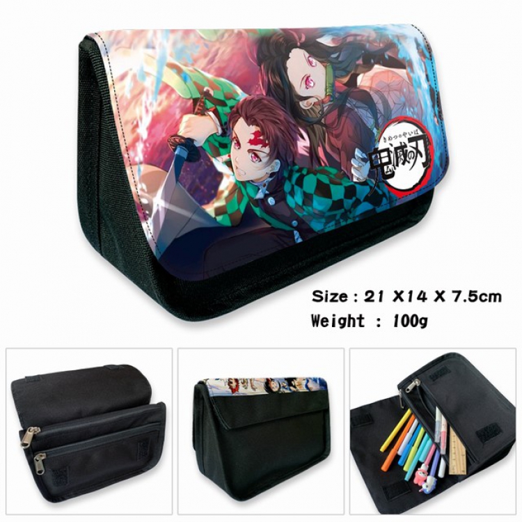 Demon Slayer Kimets-9B Anime double layer multifunctional canvas pencil bag wallet 21X14X7.5CM 100G