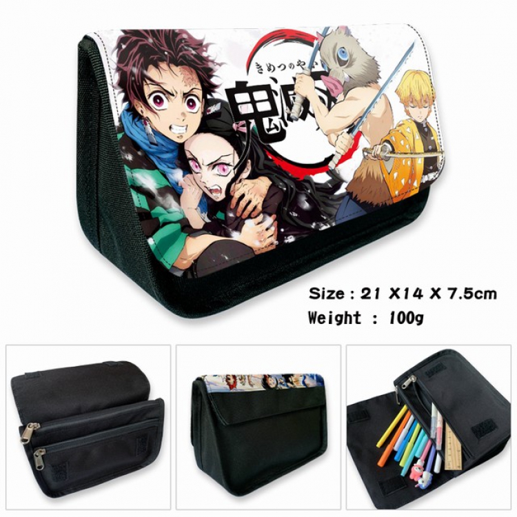 Demon Slayer Kimets-7B Anime double layer multifunctional canvas pencil bag wallet 21X14X7.5CM 100G