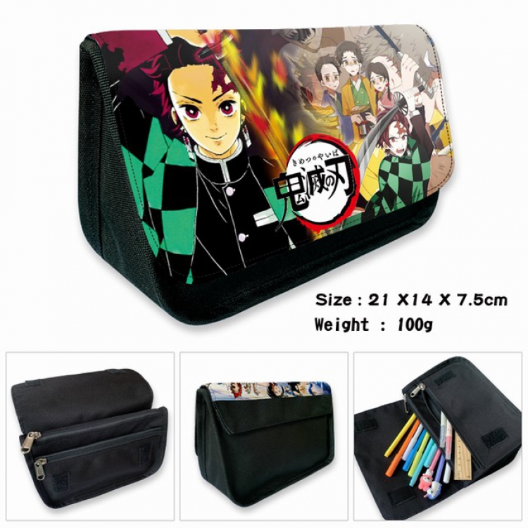 Demon Slayer Kimets-8B Anime double layer multifunctional canvas pencil bag wallet 21X14X7.5CM 100G