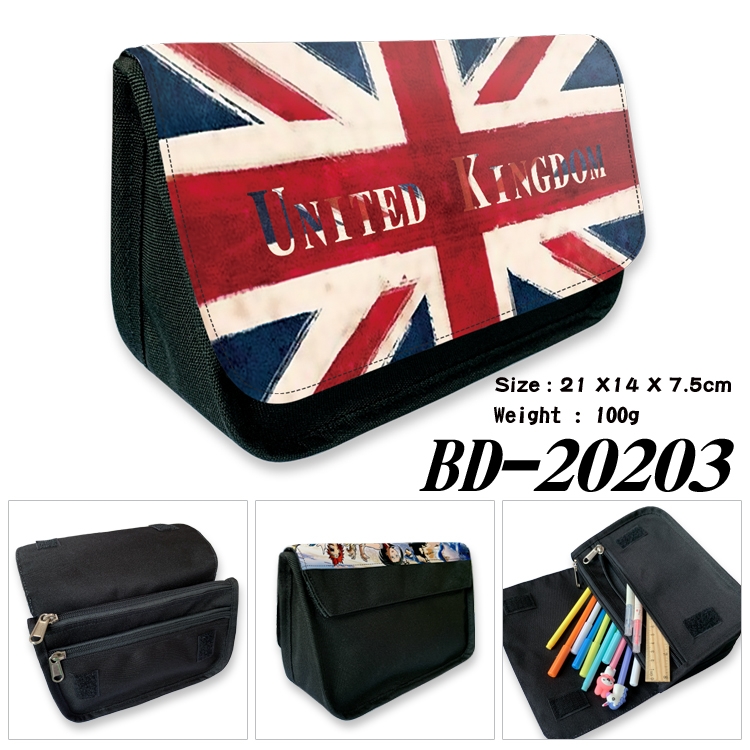 Flag printing double layer  canvas pencil bag wallet 21X14X7.5CM 100G