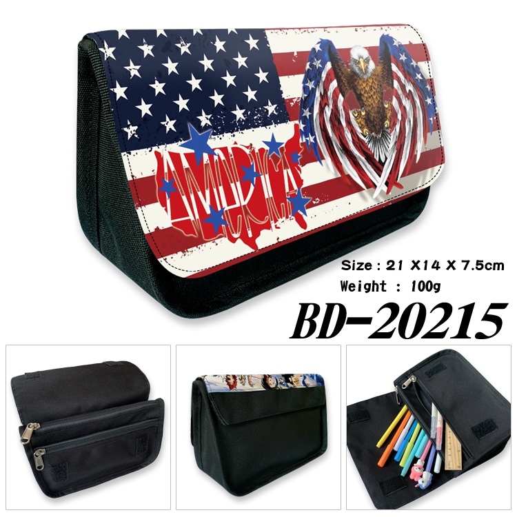 Flag printing double layer  canvas pencil bag wallet 21X14X7.5CM 100G