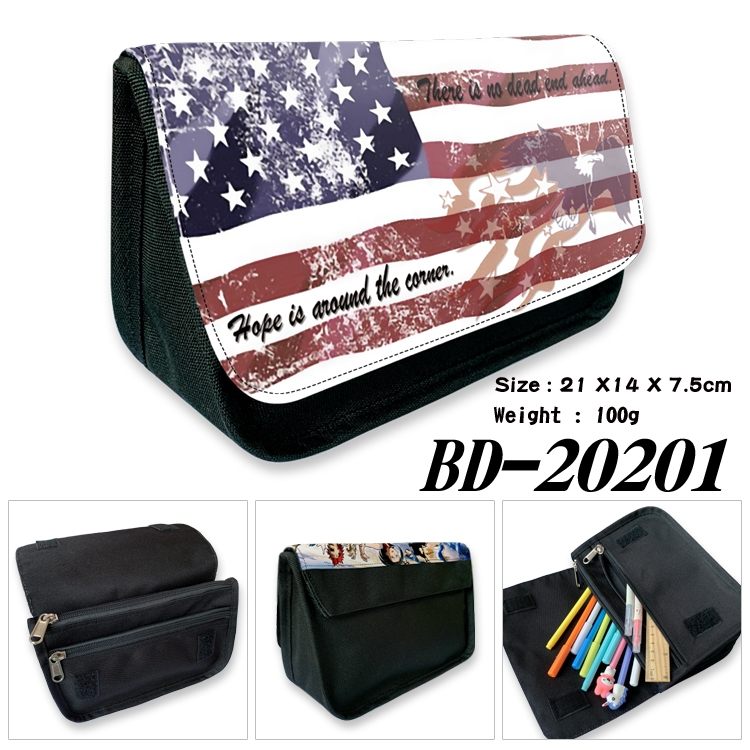 Flag printing double layer  canvas pencil bag wallet 21X14X7.5CM 100G