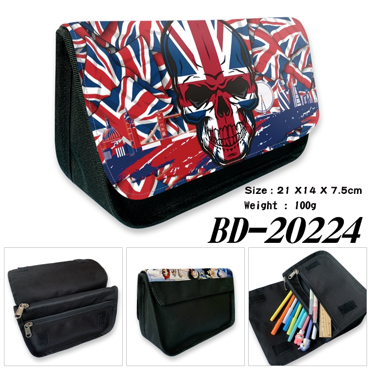 Flag printing double layer  canvas pencil bag wallet 21X14X7.5CM 100G