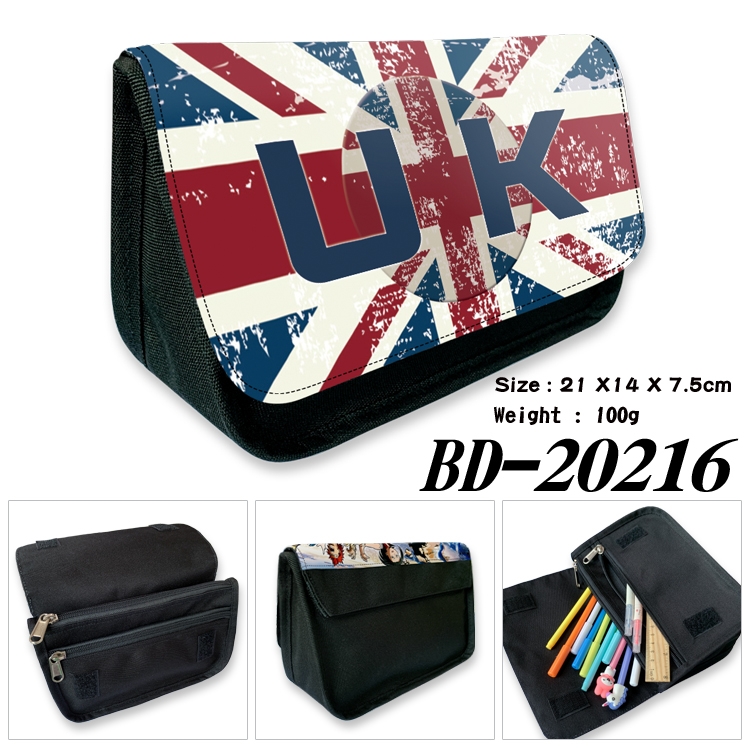 Flag printing double layer  canvas pencil bag wallet 21X14X7.5CM 100G