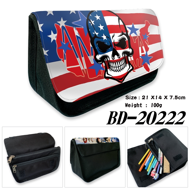 Flag printing double layer  canvas pencil bag wallet 21X14X7.5CM 100G