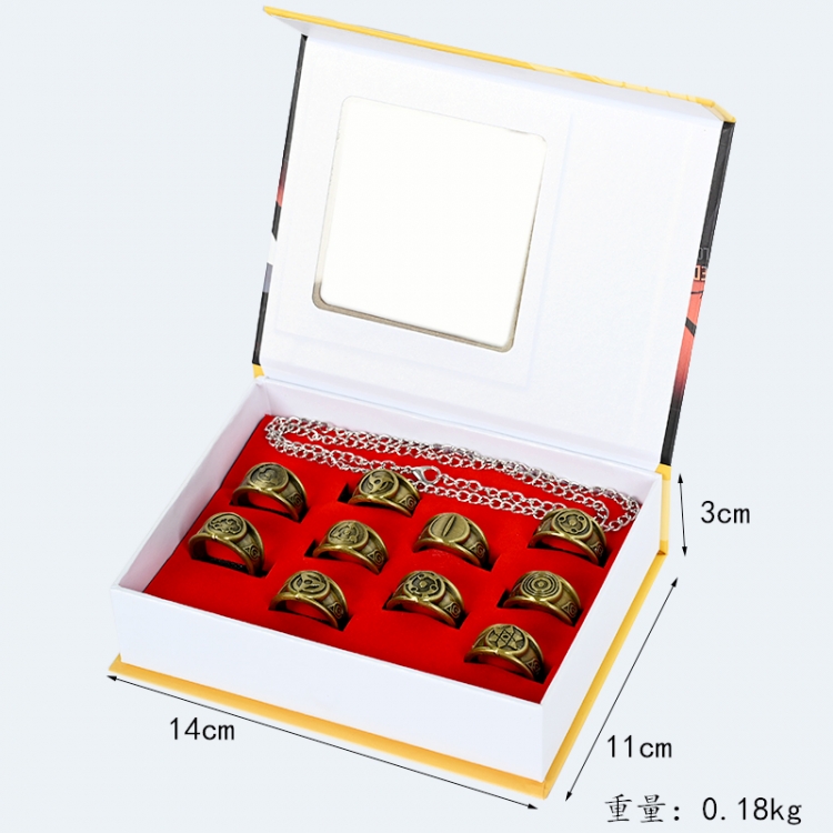 Naruto  a set of 10  Ring Necklace Pendant Boxed Set