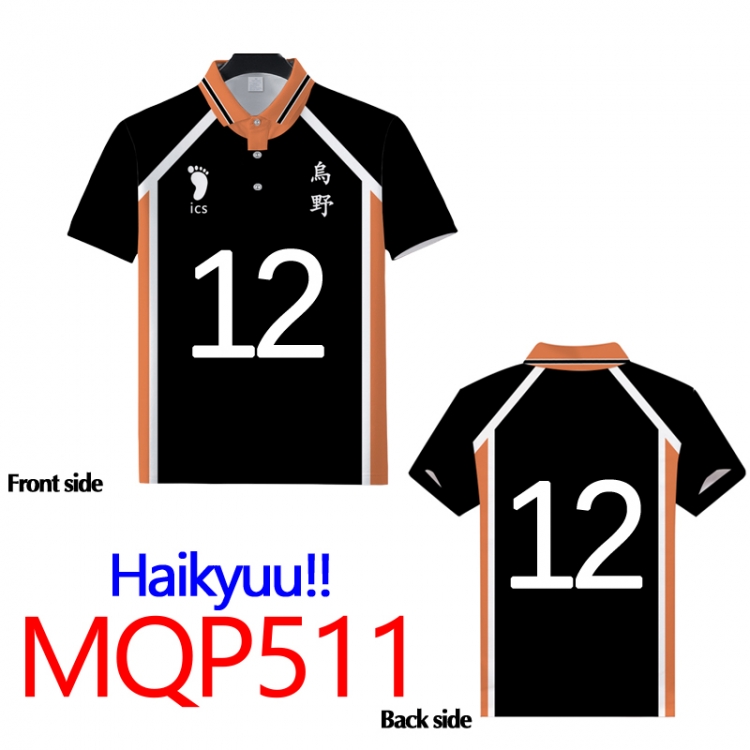 Haikyuu!!Full color POLO lapel short sleeve t-shirt M L XL XXL XXXL Number  12  MQP511