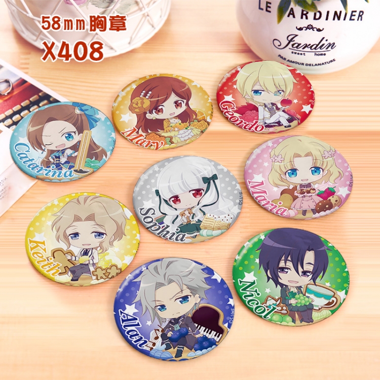 The game of reincarnation Anime a set of 8 models Tinplate coated badge 6CM X408