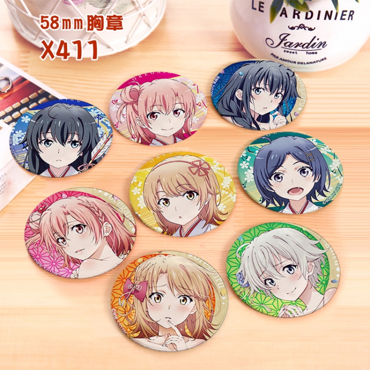 Yahari ore no seishun rabu kome wa machigatte iru Anime a set of 8 models Tinplate coated badge 6CM X411