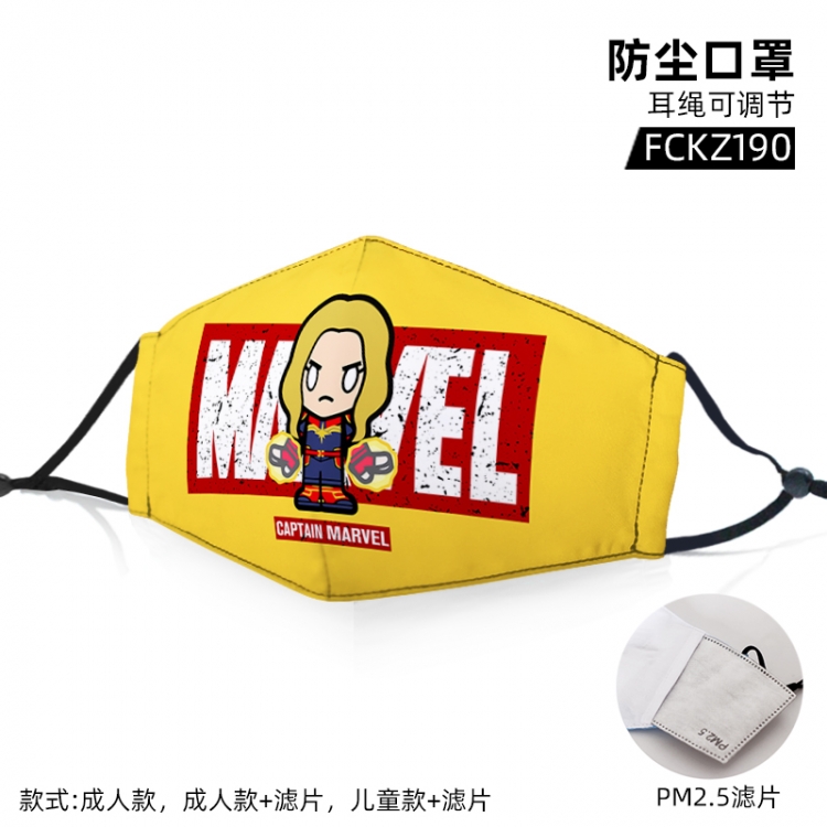 Captain Marvel color printing mask filter PM2.5 (optional adult or child)price for 5 pcs FCKZ190