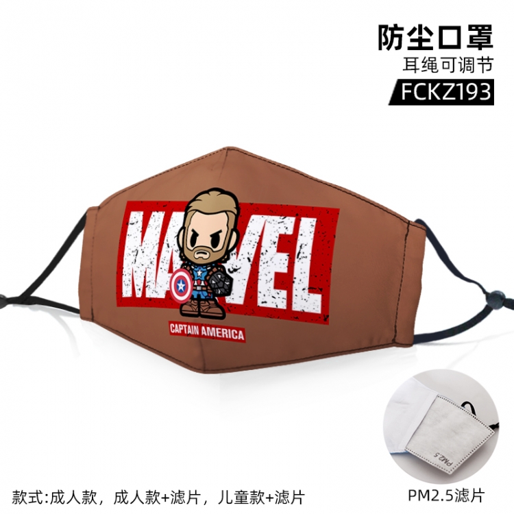 Captain America color printing mask filter PM2.5 (optional adult or child)price for 5 pcs  FCKZ193