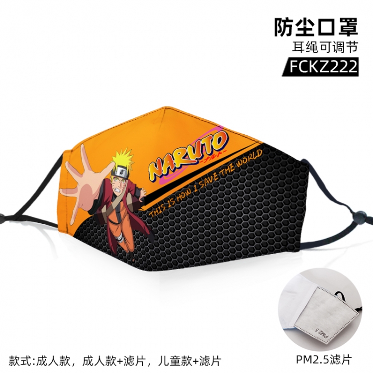 Naruto  Animation color printing mask filter PM2.5 (optional adult or child)price for 5 pcs