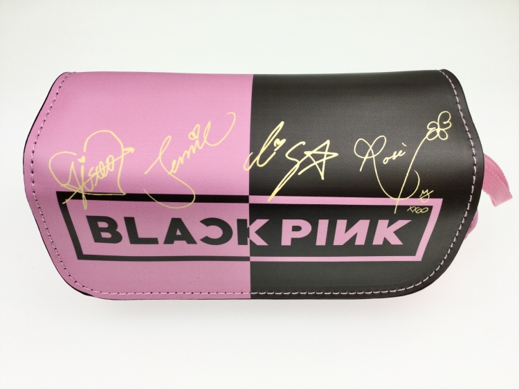 BLACK PINK Double zipper PU pencil Bag 20X10X7.5M 140G