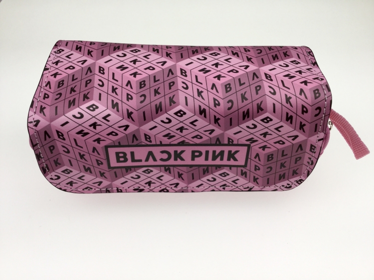 BLACK PINK Double zipper PU pencil Bag 20X10X7.5M 140G