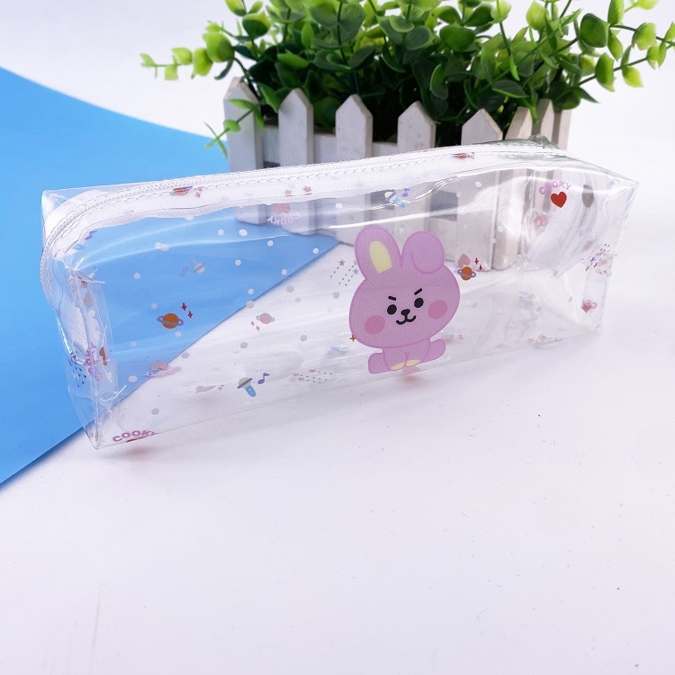 BTS BT21 Cartoon Color printing transparent pen bag storage bag 186.55.5CM 32G a set price for 5 pcs