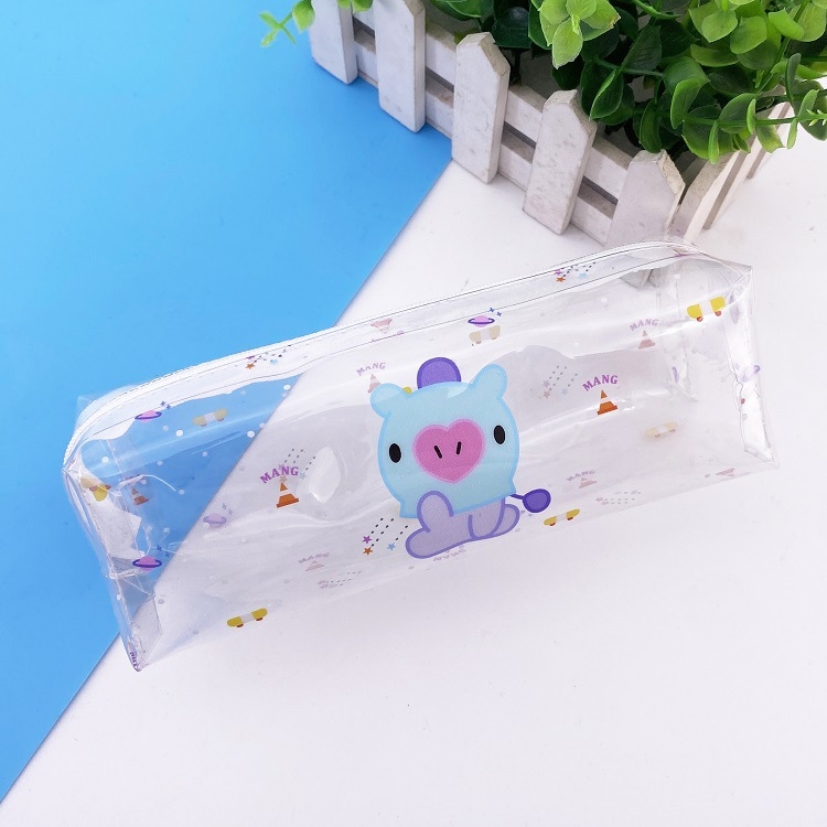 BTS BT21 Cartoon Color printing transparent pen bag storage bag 186.55.5CM 32G a set price for 5 pcs