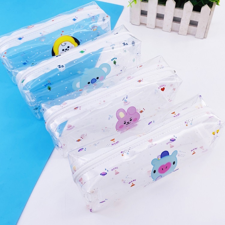 BTS BT21 Cartoon Color printing transparent pen bag storage bag 186.55.5CM 32G a set price for 10 pcs