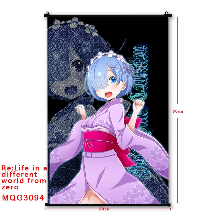 Re:Zero kara Hajimeru Isekai Seikatsu Anime plastic pole cloth painting Wall Scroll 60X90CM  MQG3094