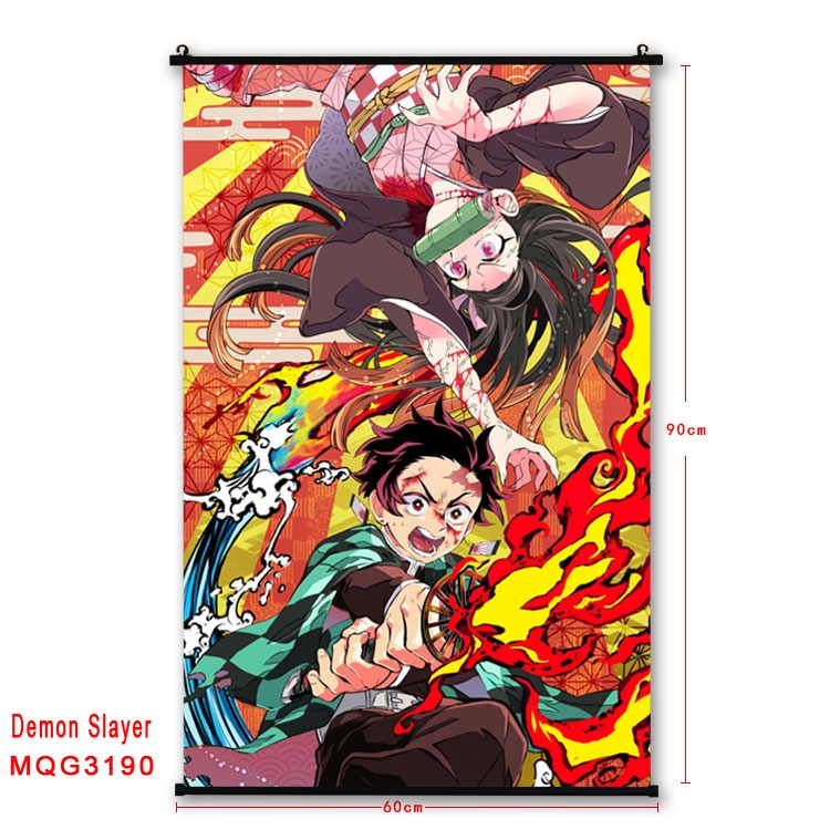 Demon Slayer Kimets Anime plastic pole cloth painting Wall Scroll 60X90CM  MQG3190