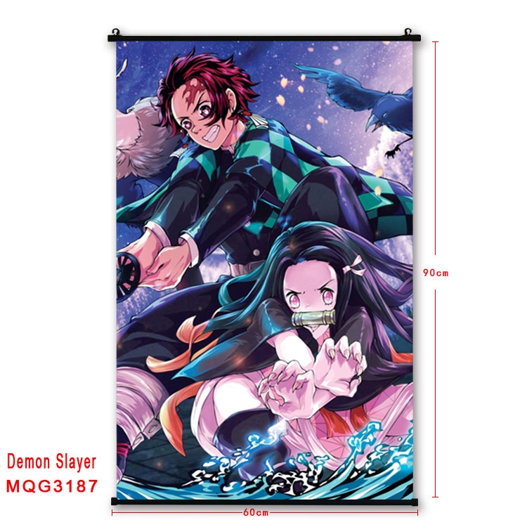 Demon Slayer Kimets Anime plastic pole cloth painting Wall Scroll 60X90CM  MQG3187