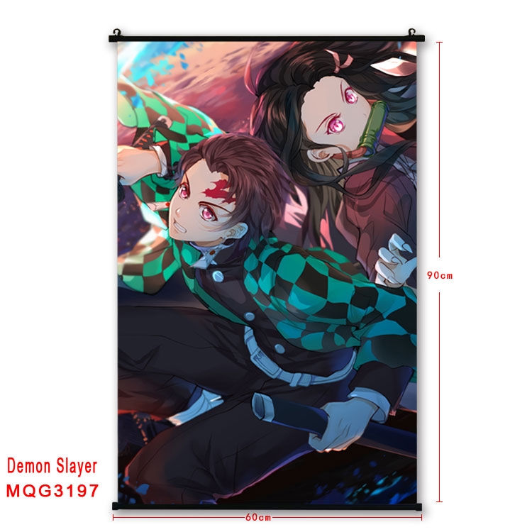 Demon Slayer Kimets Anime plastic pole cloth painting Wall Scroll 60X90CM  MQG3197