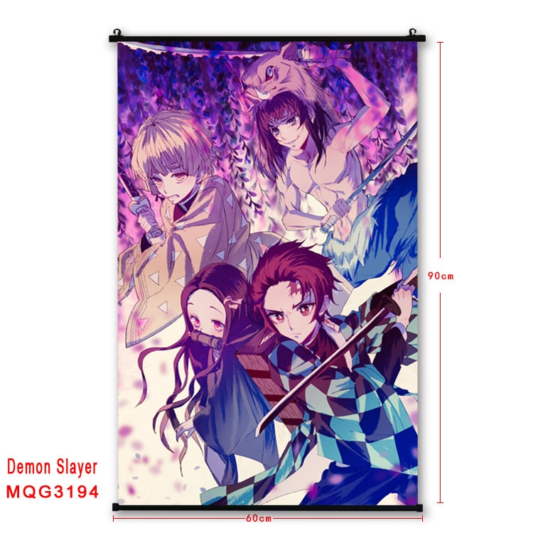 Demon Slayer Kimets Anime plastic pole cloth painting Wall Scroll 60X90CM  MQG3194