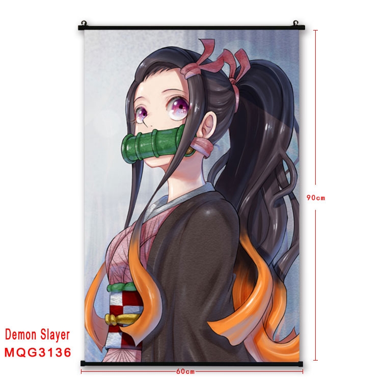 Demon Slayer Kimets Anime plastic pole cloth painting Wall Scroll 60X90CM  MQG3136