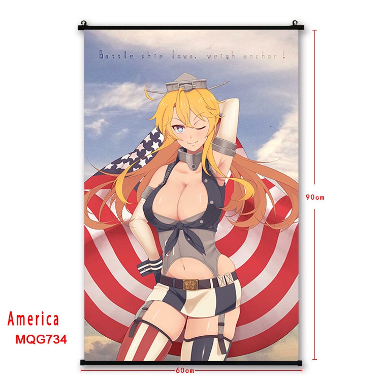 American Flag plastic pole cloth painting Wall Scroll 60X90CM  MQG734 
