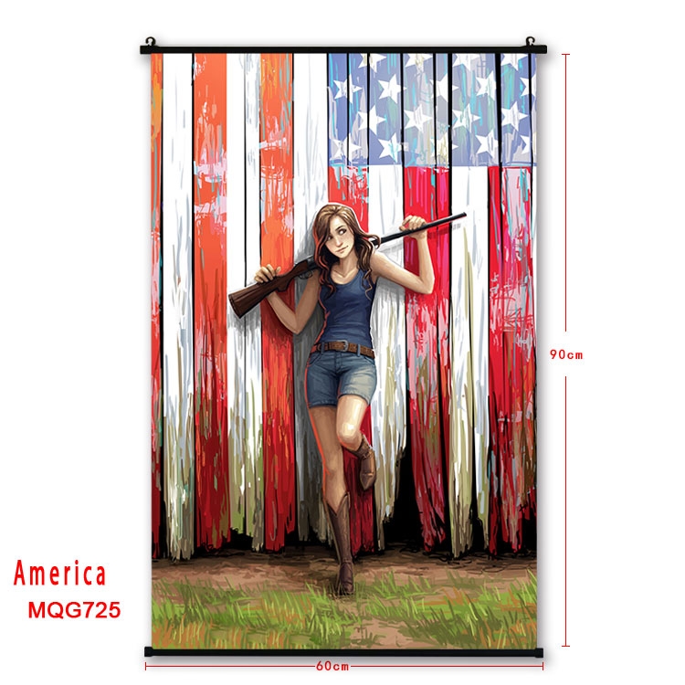 American Flag plastic pole cloth painting Wall Scroll 60X90CM  MQG725 