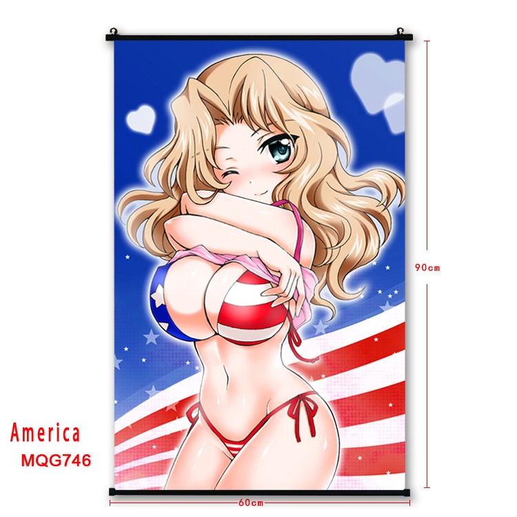 American Flag plastic pole cloth painting Wall Scroll 60X90CM  MQG746 
