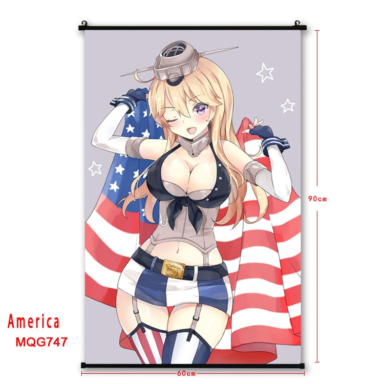 American Flag plastic pole cloth painting Wall Scroll 60X90CM  MQG747 