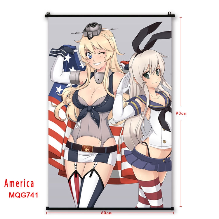 American Flag plastic pole cloth painting Wall Scroll 60X90CM  MQG741 