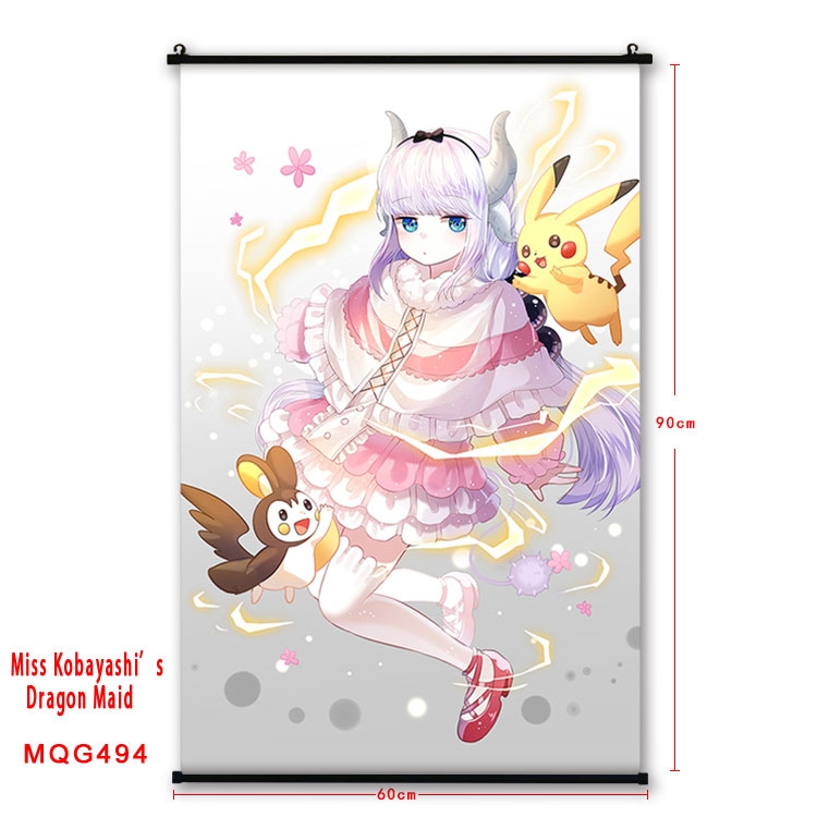 Miss Kobayashis Dragon Maid Anime plastic pole cloth painting Wall Scroll 60X90CM  MQG494