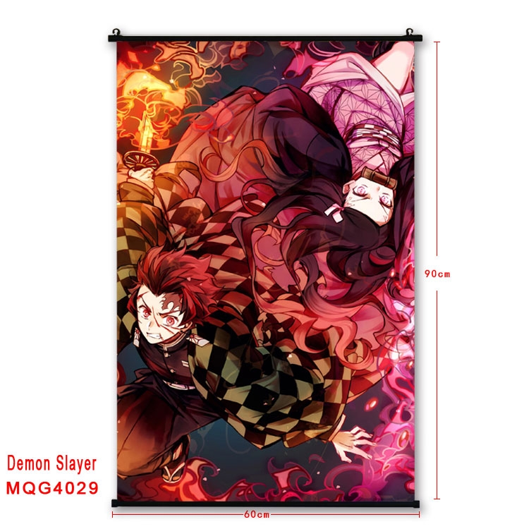 Demon Slayer Kimets Anime plastic pole cloth painting Wall Scroll 60X90CM  MQG4029