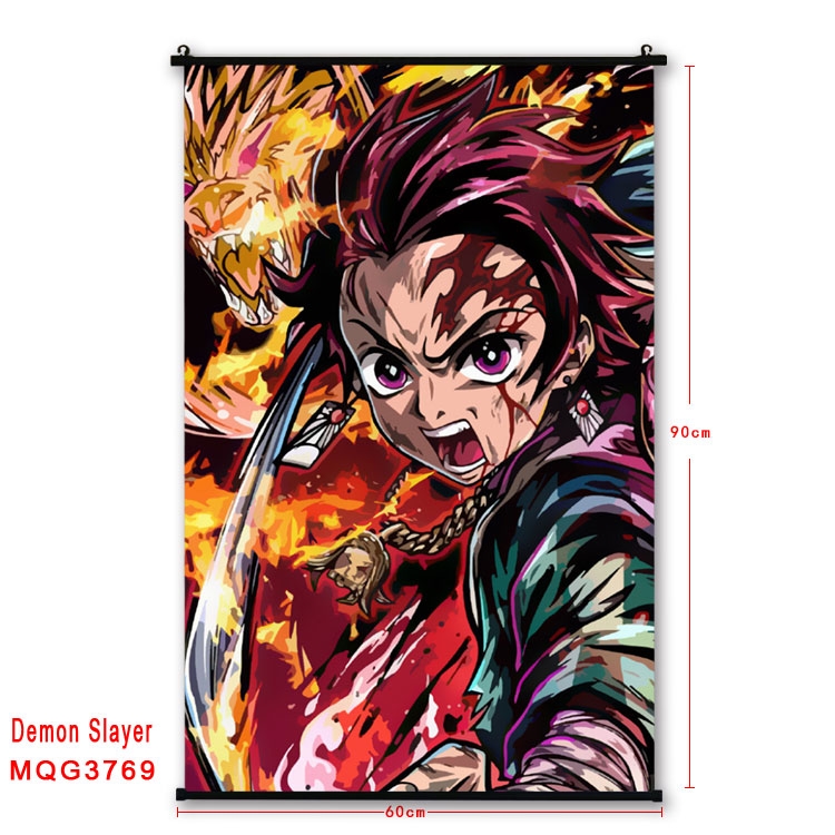 Demon Slayer Kimets Anime plastic pole cloth painting Wall Scroll 60X90CM  MQG3769