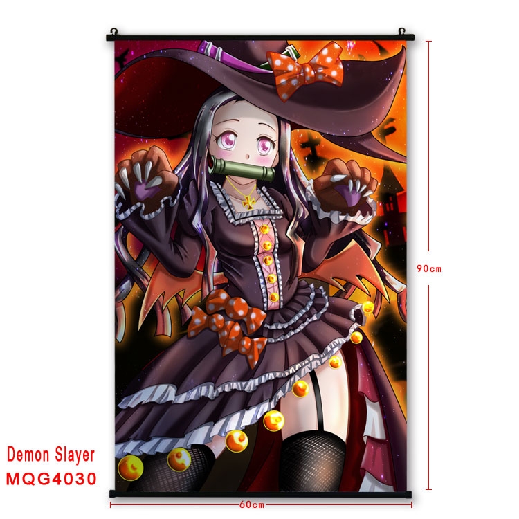 Demon Slayer Kimets Anime plastic pole cloth painting Wall Scroll 60X90CM  MQG4030