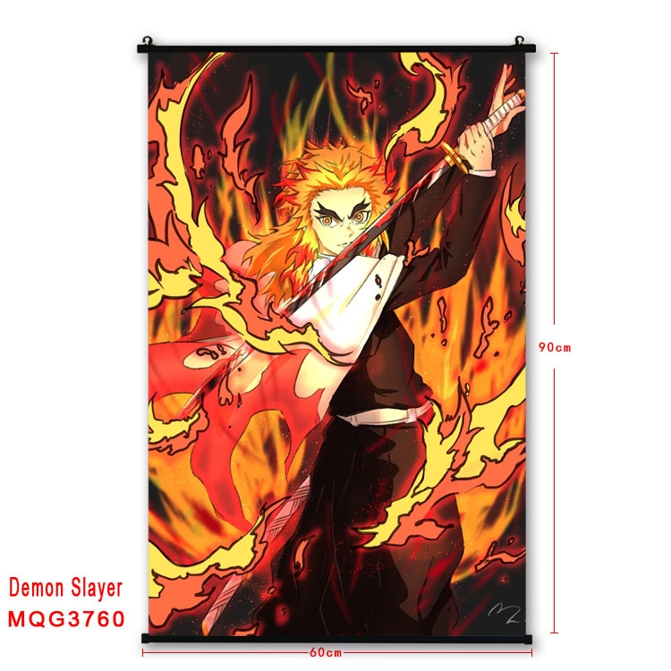 Demon Slayer Kimets Anime plastic pole cloth painting Wall Scroll 60X90CM  MQG3760