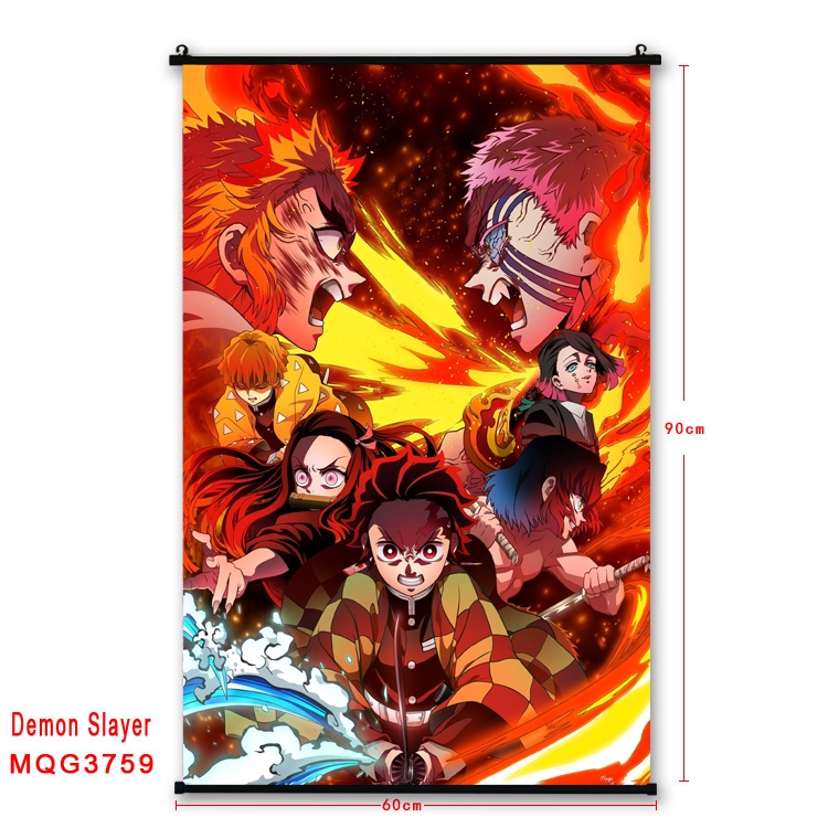 Demon Slayer Kimets Anime plastic pole cloth painting Wall Scroll 60X90CM  MQG3759
