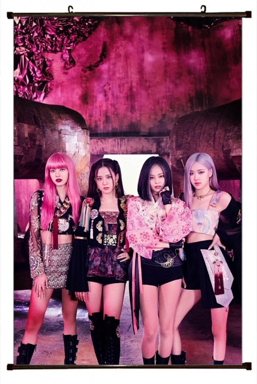 BLACK PINK  black  Plastic rod Cloth painting Wall Scroll 60X90CM BP405