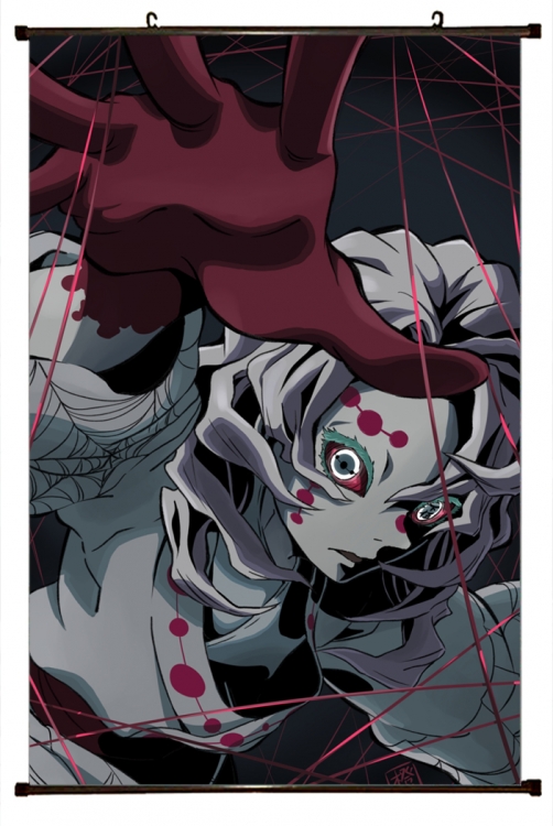 Demon Slayer Kimets Anime black  Plastic rod Cloth painting Wall Scroll 60X90CM G4377