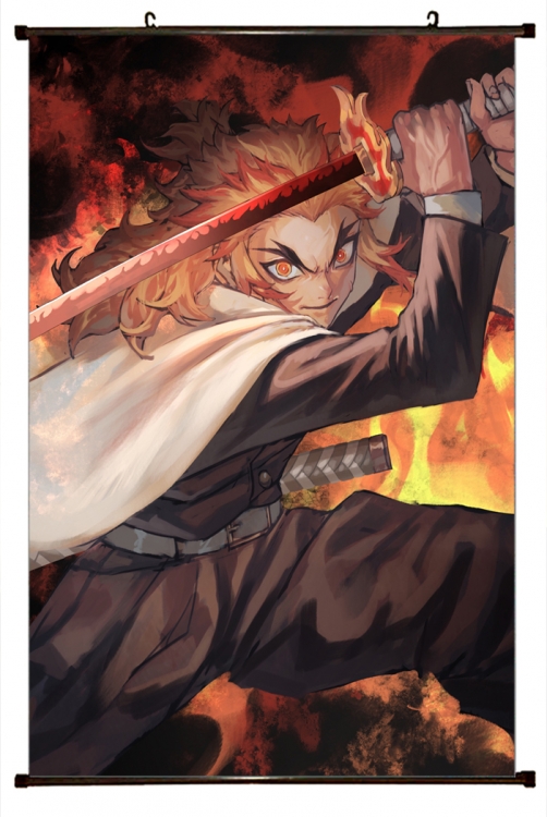 Demon Slayer Kimets Anime black  Plastic rod Cloth painting Wall Scroll 60X90CM G4375